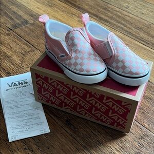 Vans Kids Pink and White Checkered Slip-On Sneakers